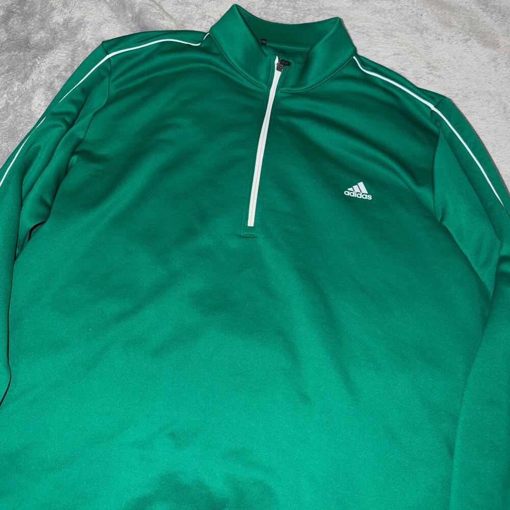 Adidas Green Quarter Zip Pullover Men’s XL White Stripe Adidas Golf Long Sleeve